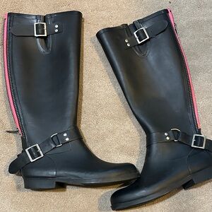 Steve Madden Black and Pink Winter Rain Boots
